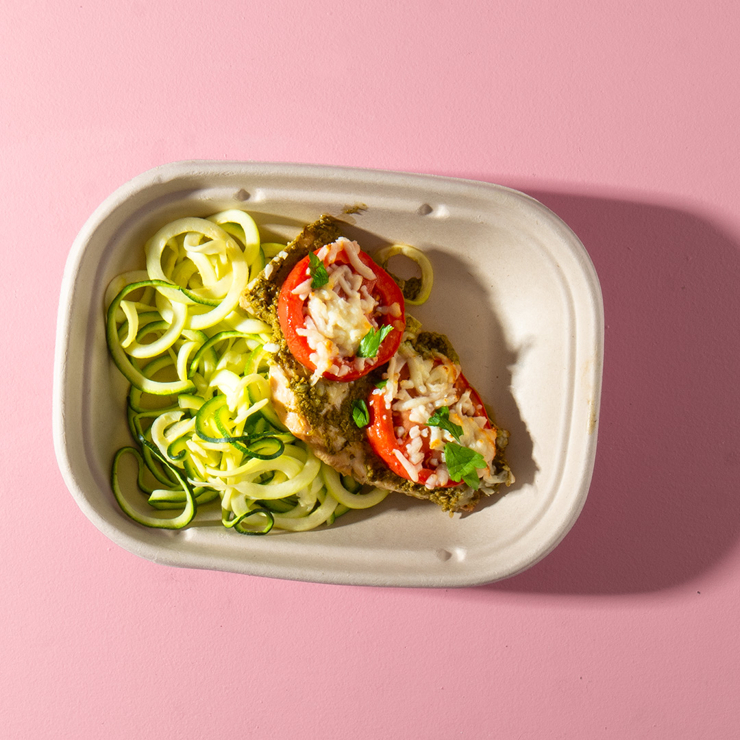 Keto Baked Chicken Pesto with Zoodles