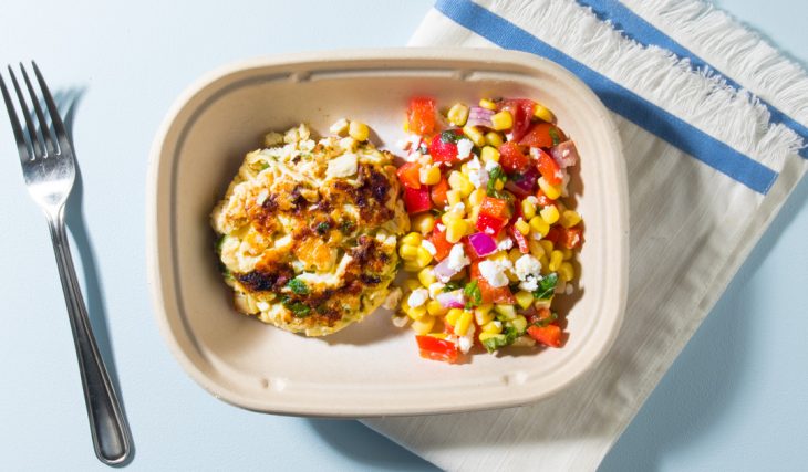 Cheesy Chicken Fritters with Corn Salad