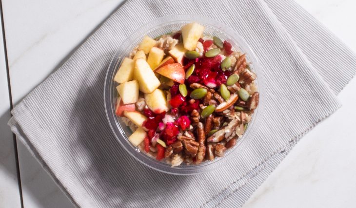 Cinnamon Oatmeal with Cranberry Apple Topping, Pecans, and Cinnamon