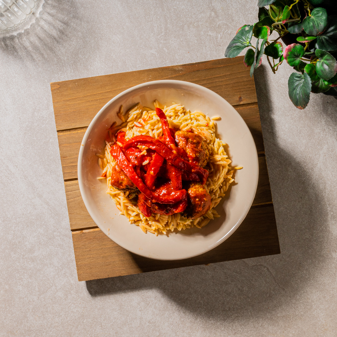 Meatballs with Peppers and Orzo