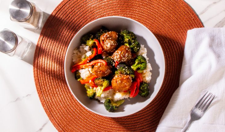 Sweet and Spicy Sesame Chicken Meatball Bowl
