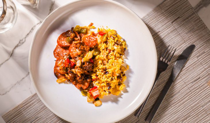 Sausage Marsala with risotto