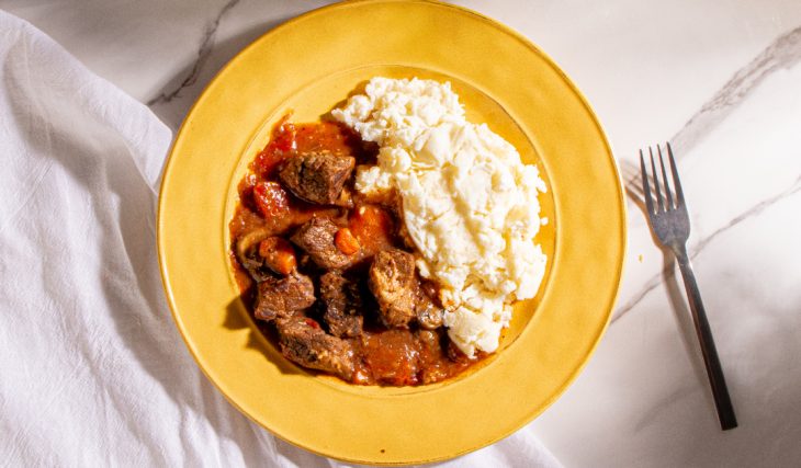 Slow Cooked Beef Stew with Mashed Potatoes