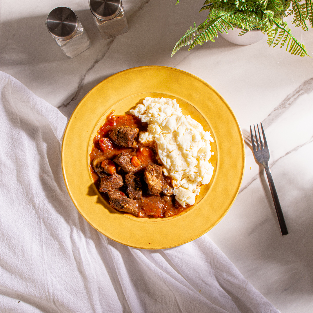 Slow Cooked Beef Stew with Mashed Potatoes