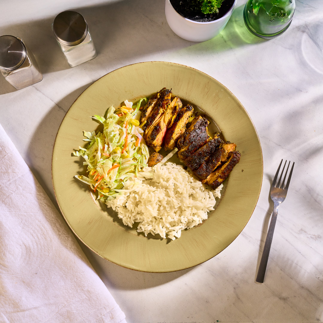 Jerk Chicken Over Coleslaw