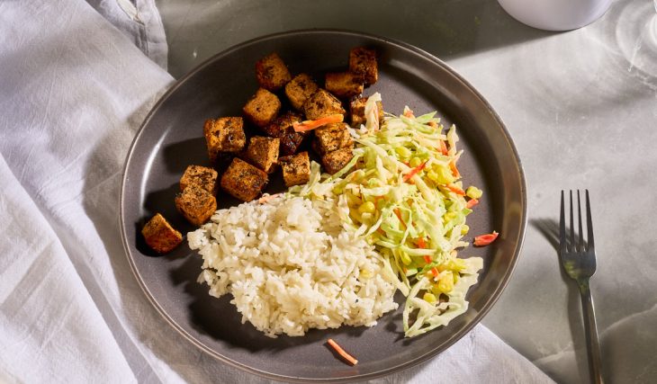 Jerk Tofu Over Coleslaw