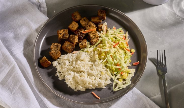 Jerk Tofu Over Coleslaw