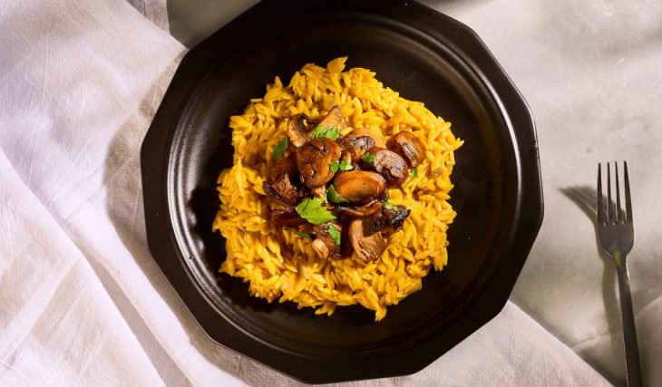 Vegetarian Pumpkin Orzo with Roasted Mushrooms