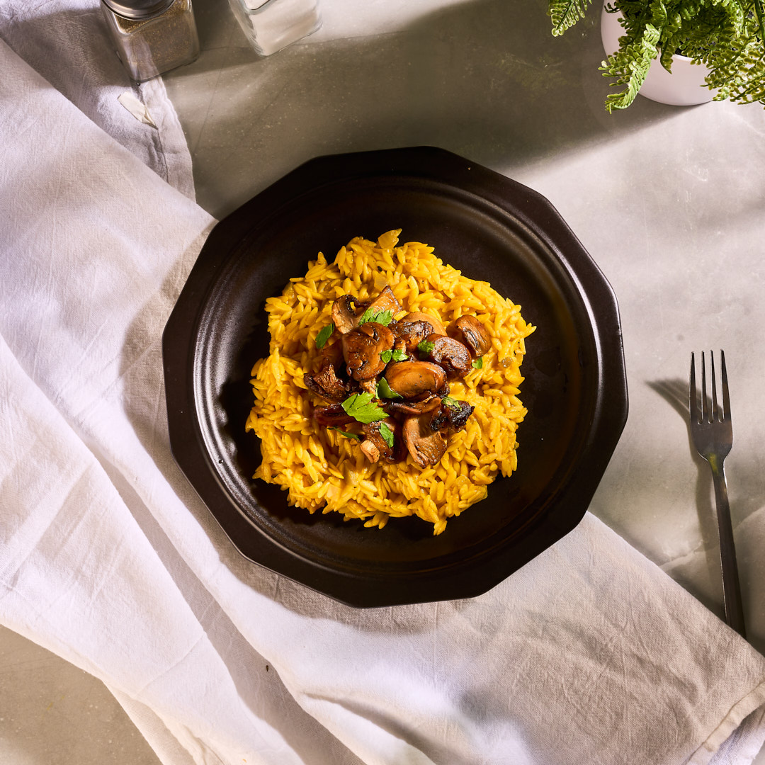 Vegetarian Pumpkin Orzo with Roasted Mushrooms