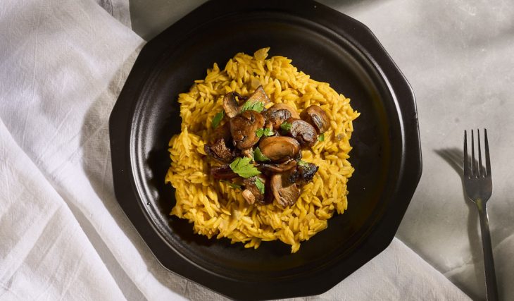 Pumpkin Orzo with Roasted Mushrooms