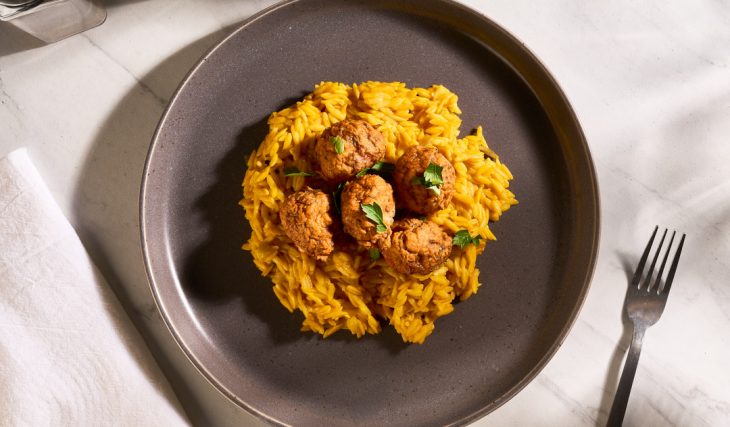 Pumpkin Orzo with Turkey Meatballs