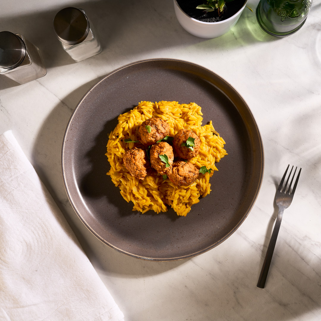 Pumpkin Orzo with Turkey Meatballs